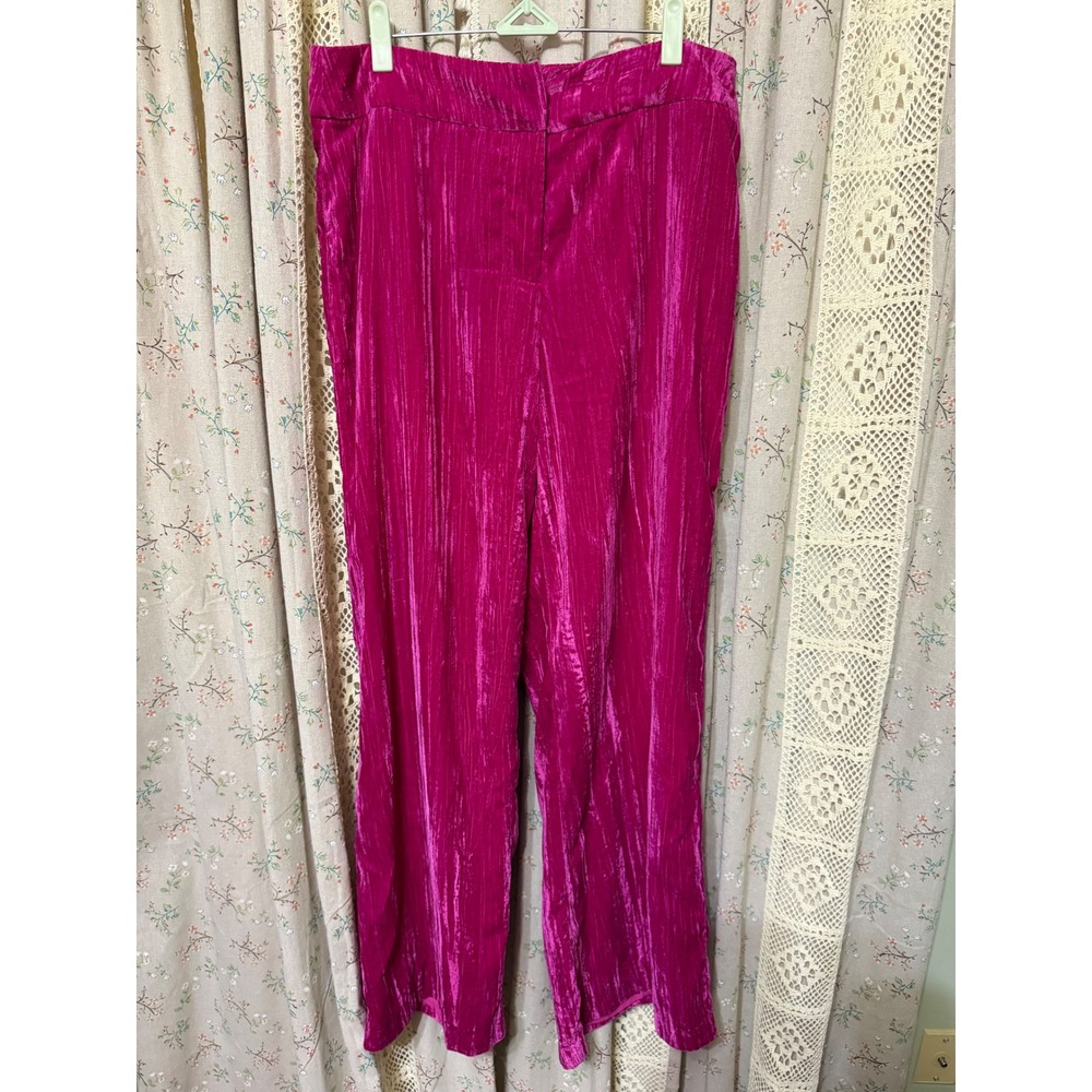 Nasty Gal Collection Fuchsia Crushed Velvet Wide Leg Pants Size 10